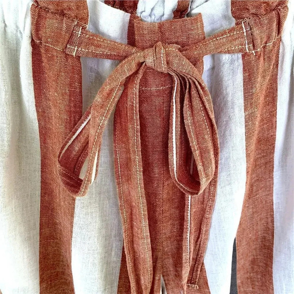 BeachLunchLounge Linen Blend Lagenlook Paperbag Pants Size S Brown White Stripes - Picture 6 of 13
